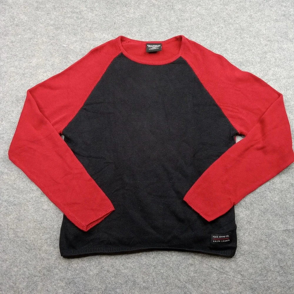 Polo Jeans Sweater Mens XL Ralph Lauren‎ Black Red Raglan Colorblock Crewneck